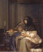 Gerard Ter Borch Woman peeling an apple oil